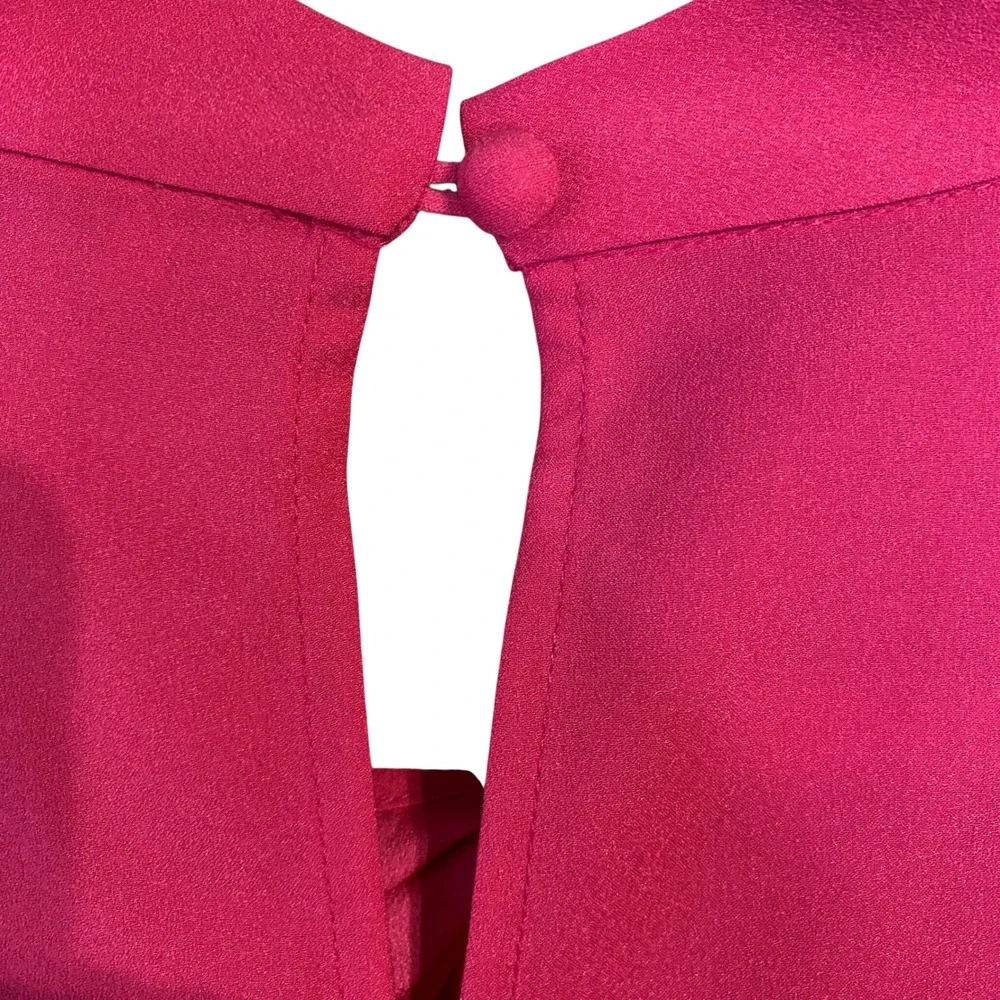 LOFT Magenta Pink Twist Front Puff Sleeve Blouse Medium Mock Neck Keyhole Blouse